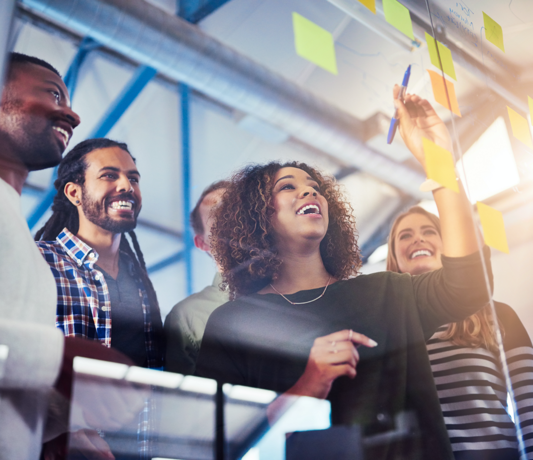 people discussing using sticky notes