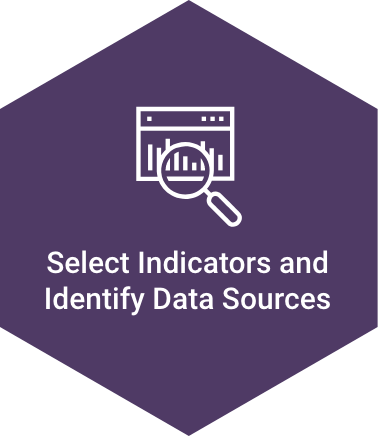 Hexagon icon titled 'Select Indicators and Identify Data Sources'