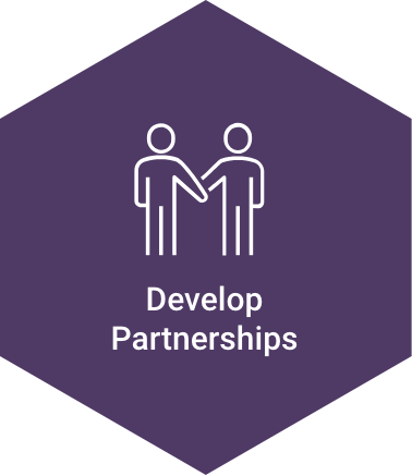 Hexagon icon titled 'Develop Partnerships'