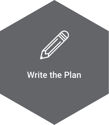 Hexagon icon titled "Write the Plan"