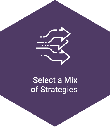 Hexagon icon titled 'Select a Mix of Strategies'