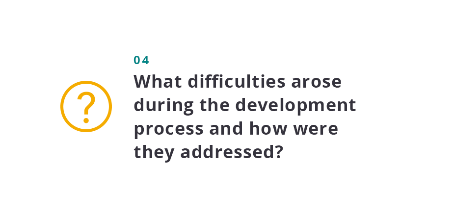 What difficulties arose during the development process and how were they addressed?