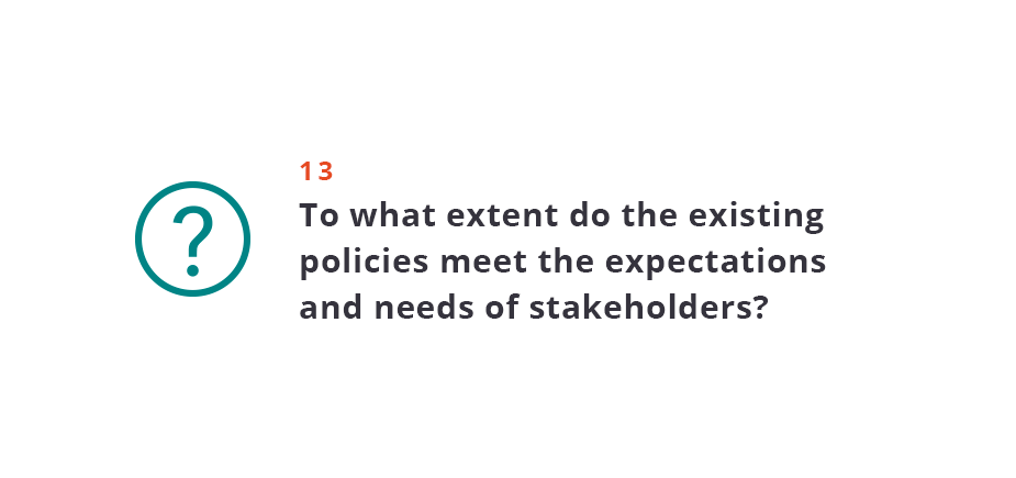 To what extent do the existing policies meet the expectations and needs of stakeholders?
