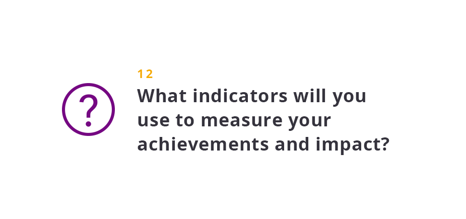 What indicators will you use to measure your achievements and impact?